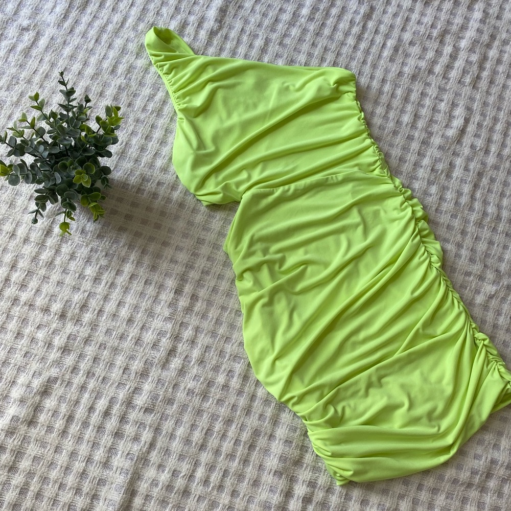 Leith Neon Green one shoulder, side cut out dress